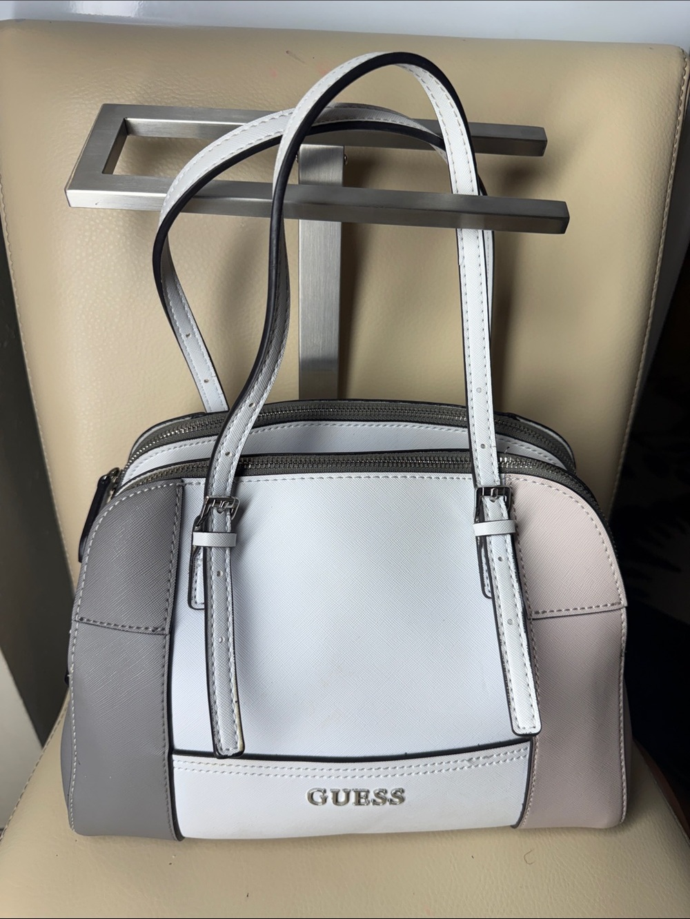 GUESS White, Gray & Blush Dome Satchel